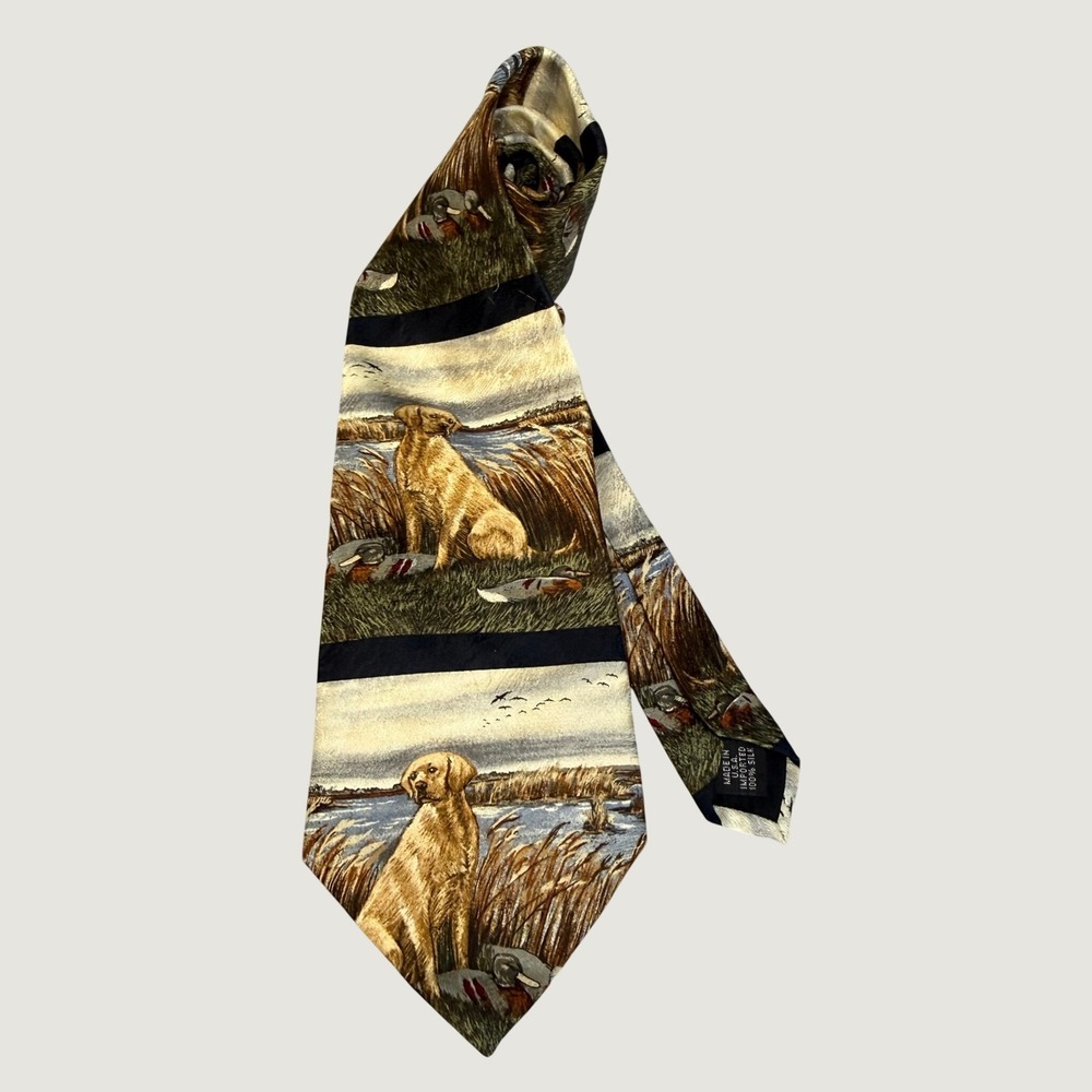 Endangered Species Yellow Lab Mallard Decoy Silk Tie Katie D Cundiff Vtg 1998